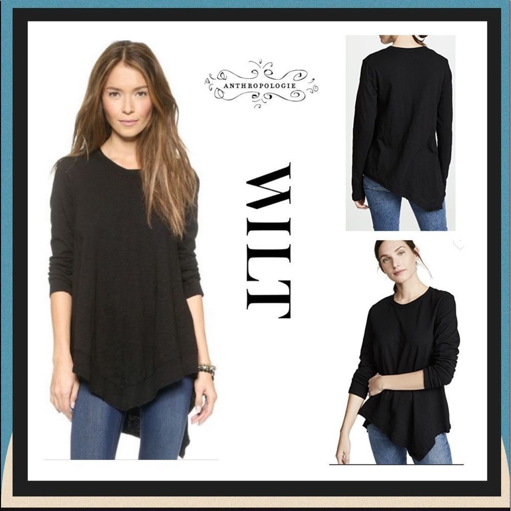 Anthropologie
Wilt Black Slub Raw Uneven Hem Long Sleeve Top Size S